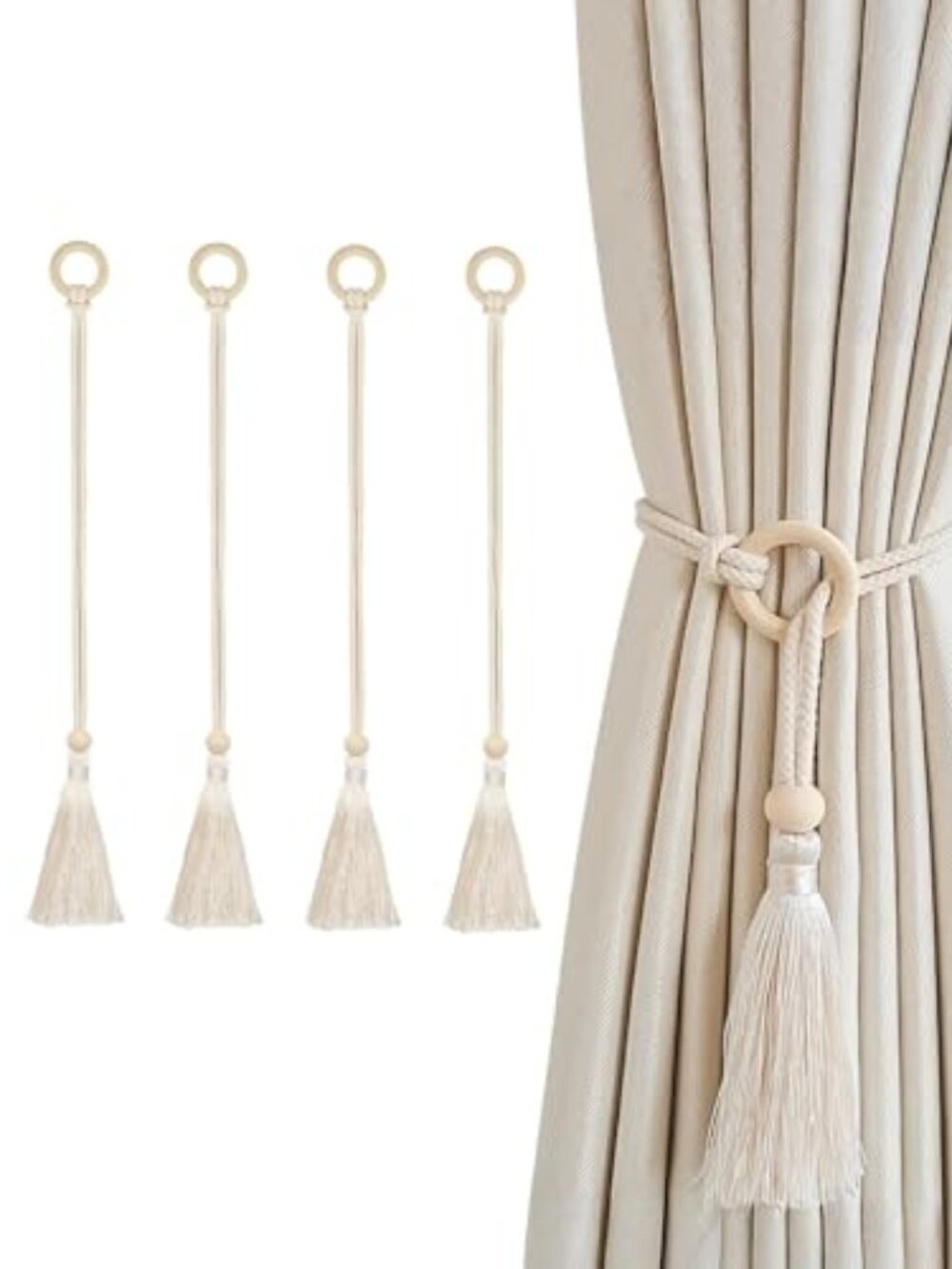 4 Pcs Boho Curtain Tiebacks Macrame Cotton Tassel Tiebacks Handmade Woven Rope